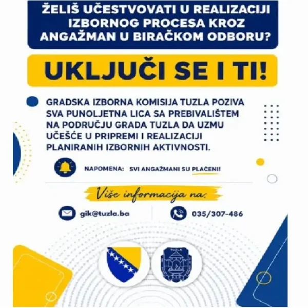 GIK Tuzla traži članove biračkih odbora za Opće izbore 2026. godine