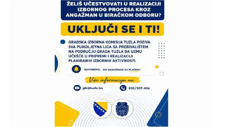 GIK Tuzla traži članove biračkih odbora za Opće izbore 2026. godine