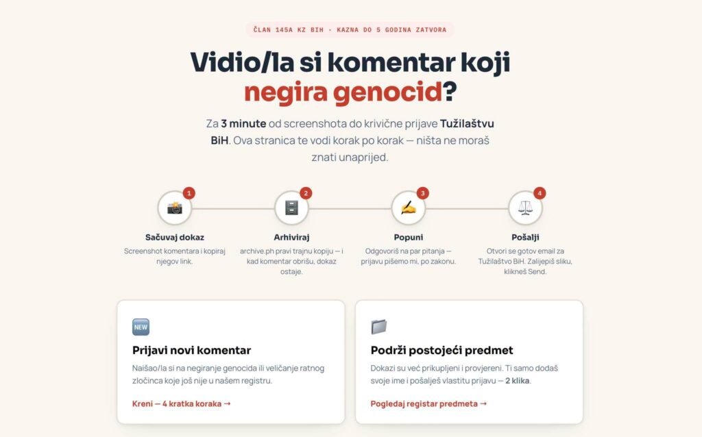 Pokrenut Registar 145a: Građani sada mogu prijaviti negiranje genocida i veličanje ratnih zločinaca