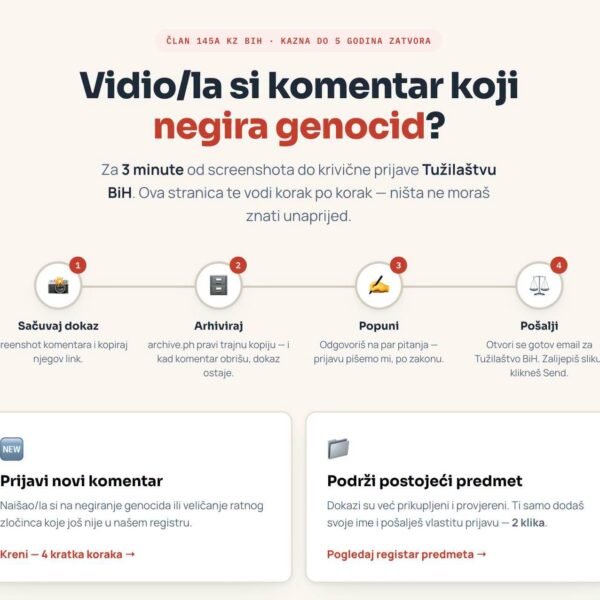 Pokrenut Registar 145a: Građani sada mogu prijaviti negiranje genocida i veličanje ratnih zločinaca
