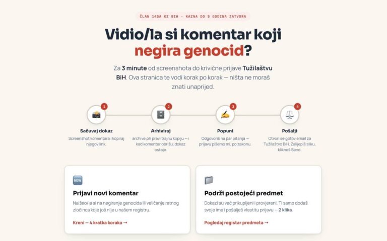 Pokrenut Registar 145a: Građani sada mogu prijaviti negiranje genocida i veličanje ratnih zločinaca